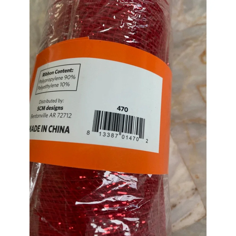SCM designs Red Decorative Mesh Ribbon 21 Inch x 10 Yards Sparkle Metallic Roll
